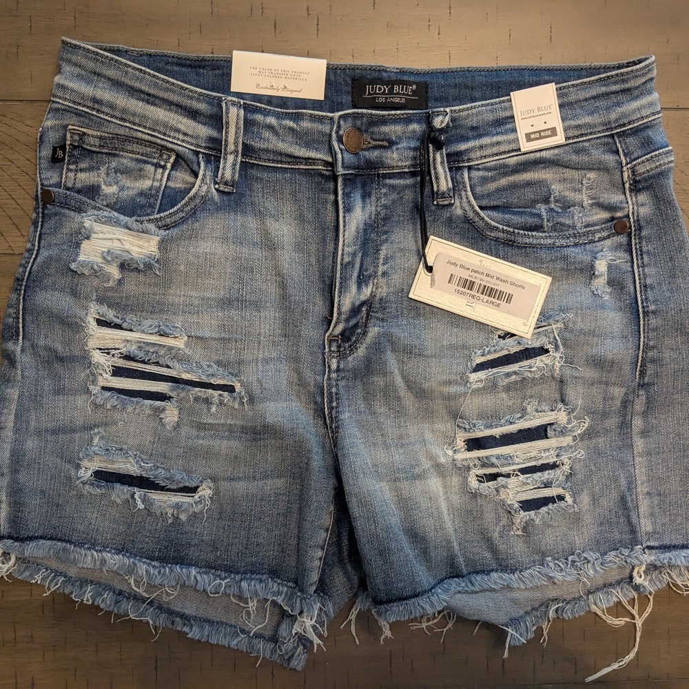 Judy Blue Blue Distressed Jean Shorts Raw Hem